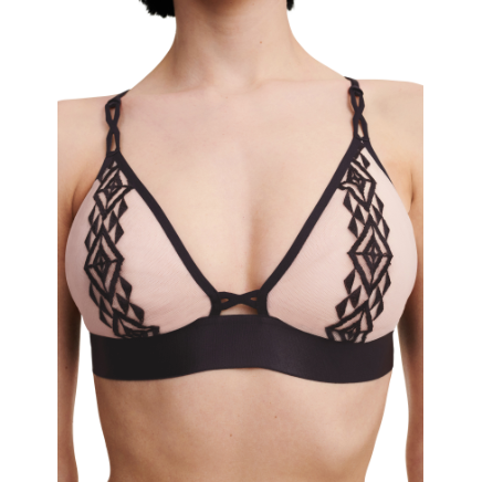 Thick underband features triangle mesh cups with aztec style design through the centre