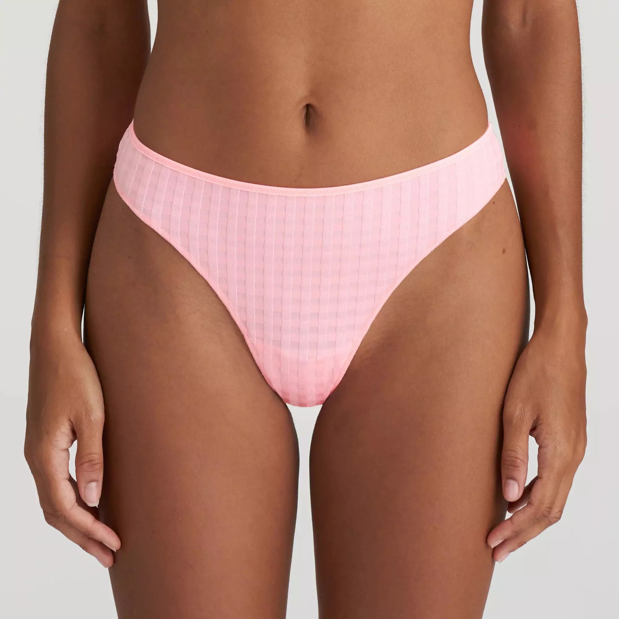 iconic marie jo avero thong with cheque print in a neon pink