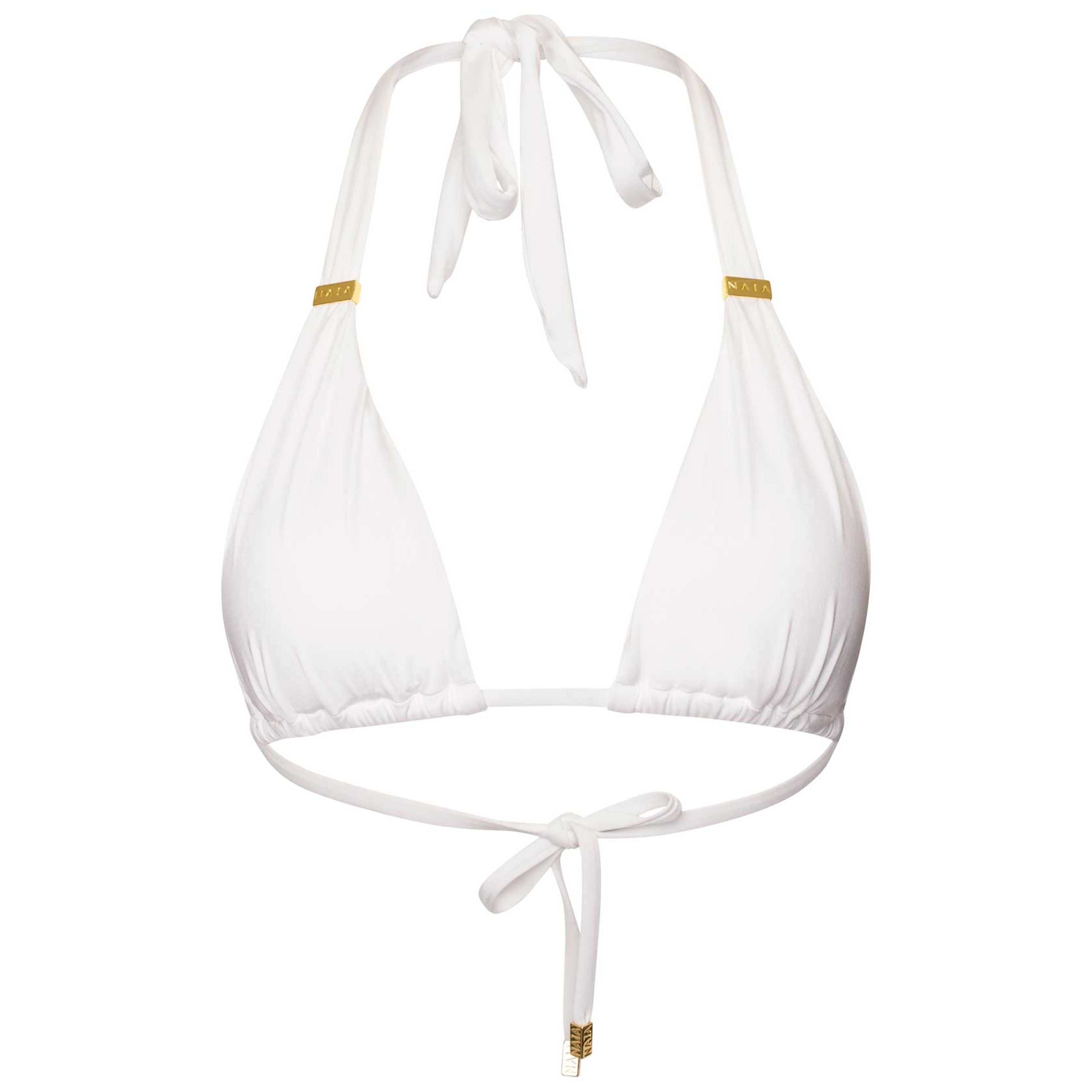 WHITE TRIANGLE BIKINI WITH TIES AT THE BACK AND ROUND THE NECK