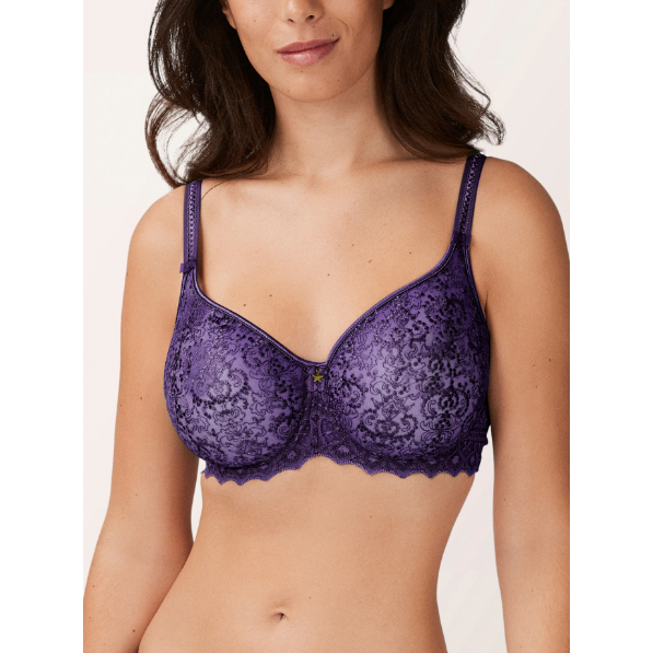 Deep purple soft cup bra made with leavers lace 