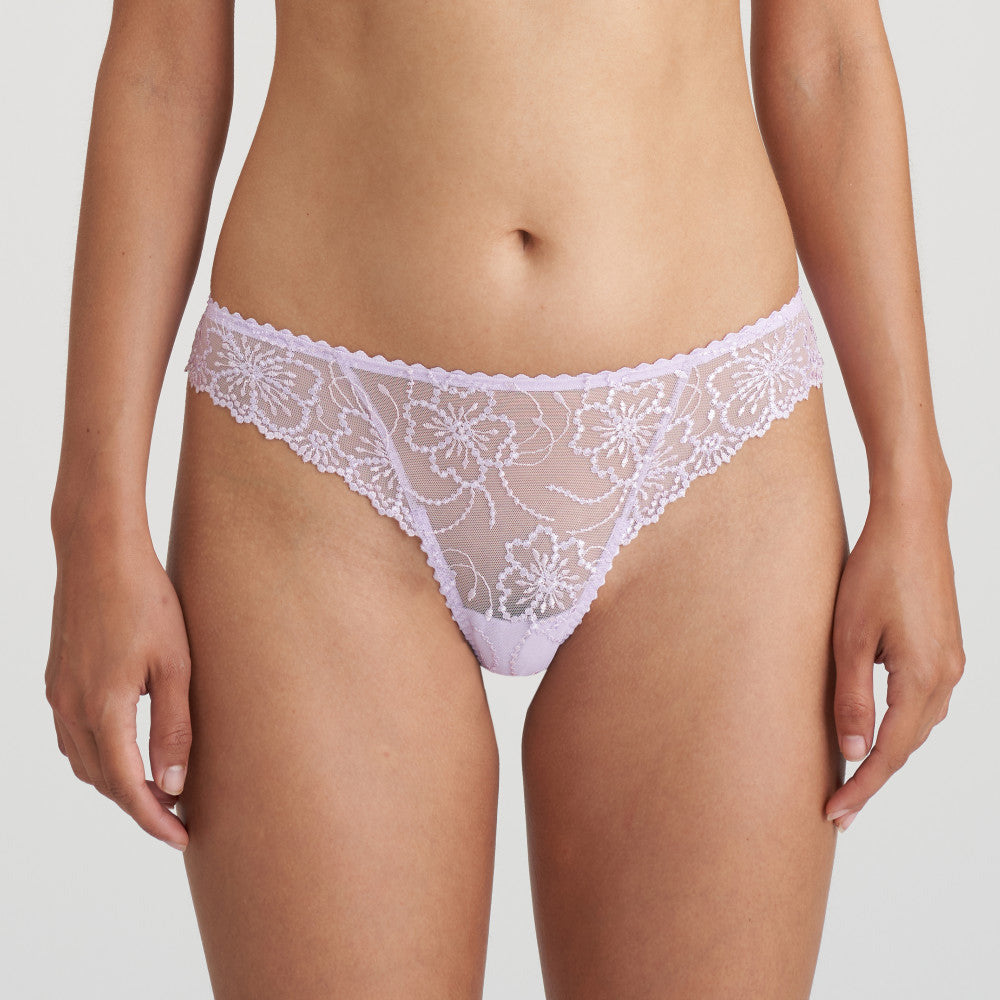sheer lavender embroidered thong 