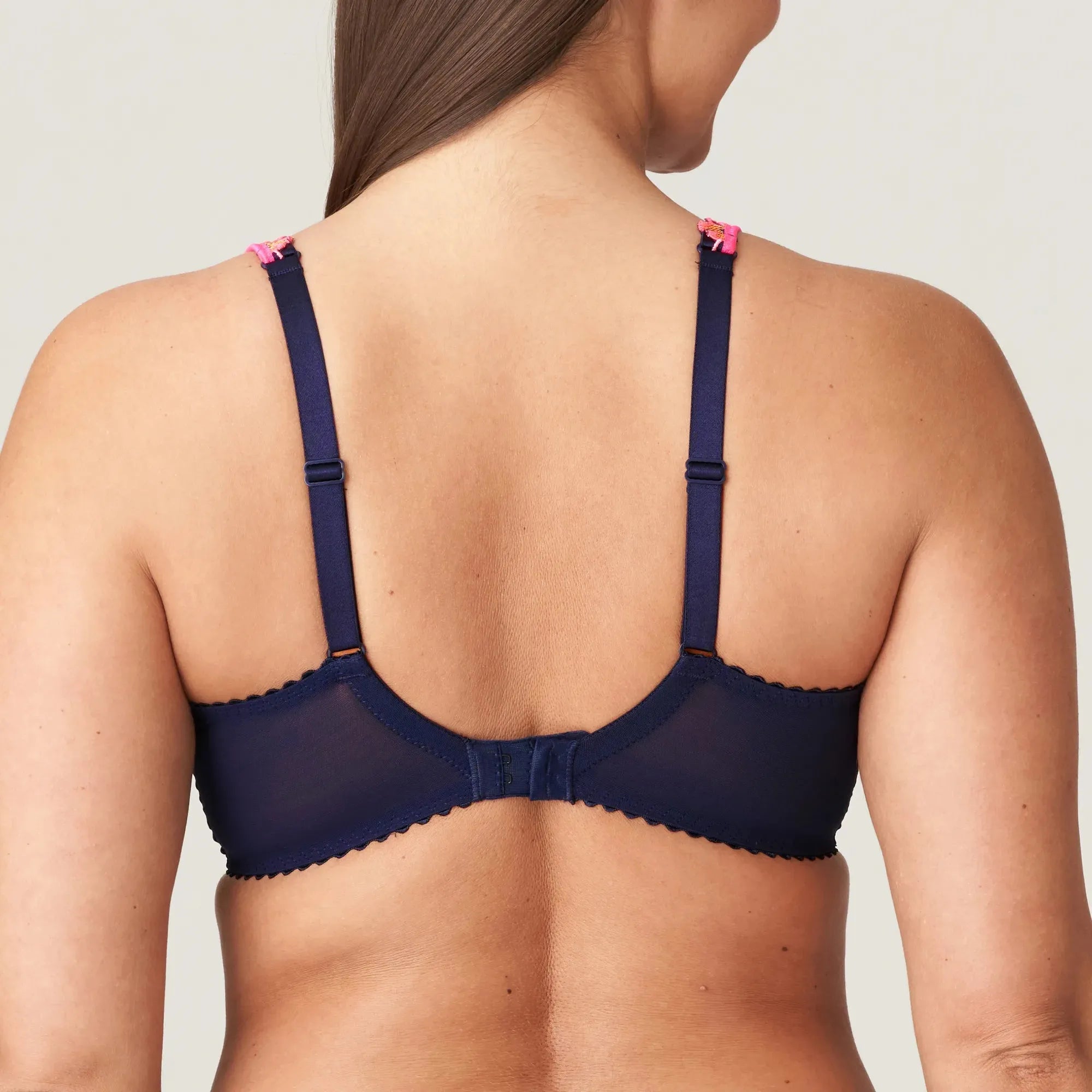 plain navy back with three hook and eyes and adjustable straps